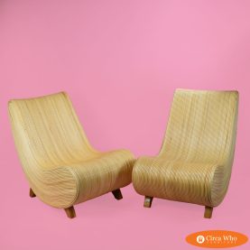 Pair of Pencil Reed Sculptural Slipper Chairs