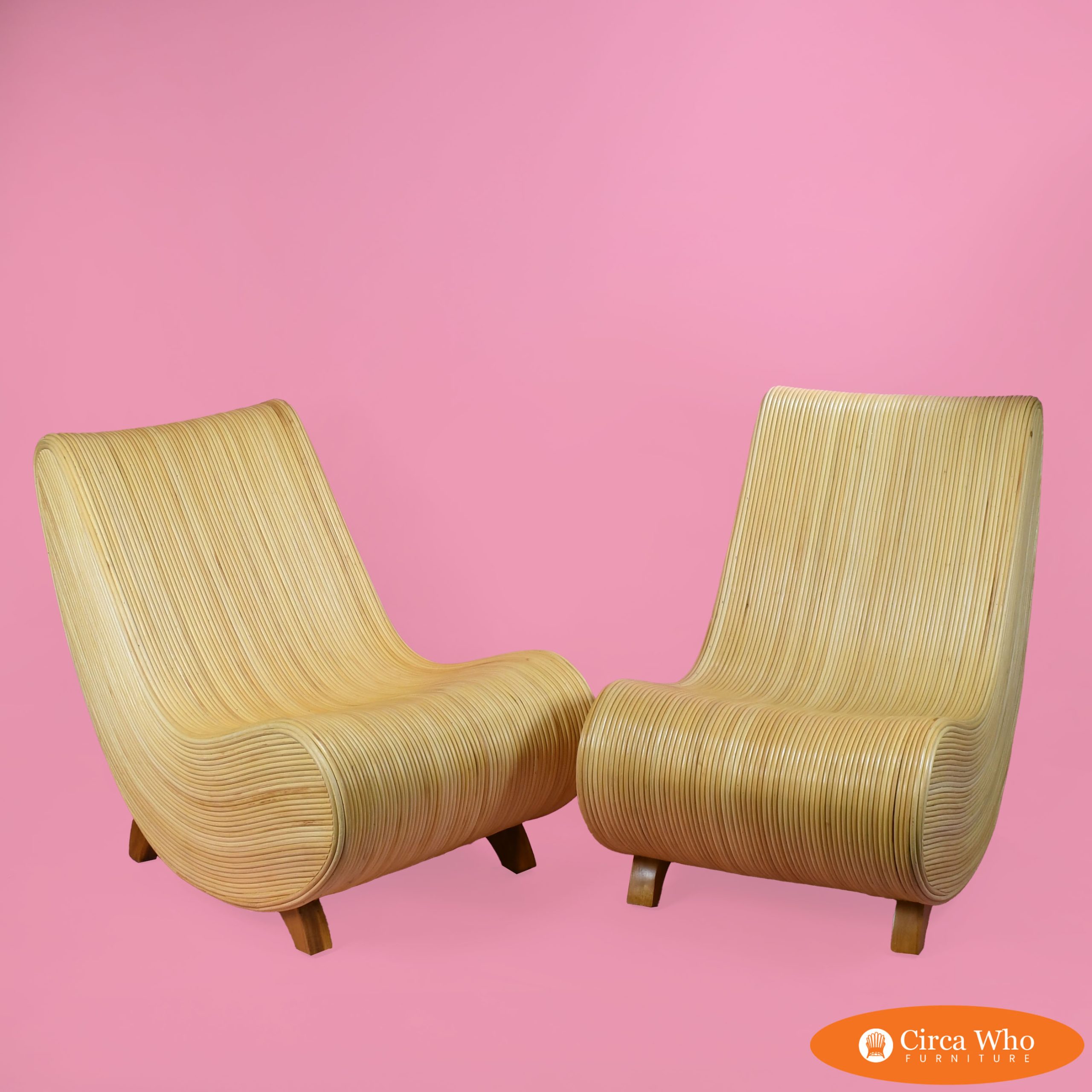 Pair of Pencil Reed Sculptural Slipper Chairs