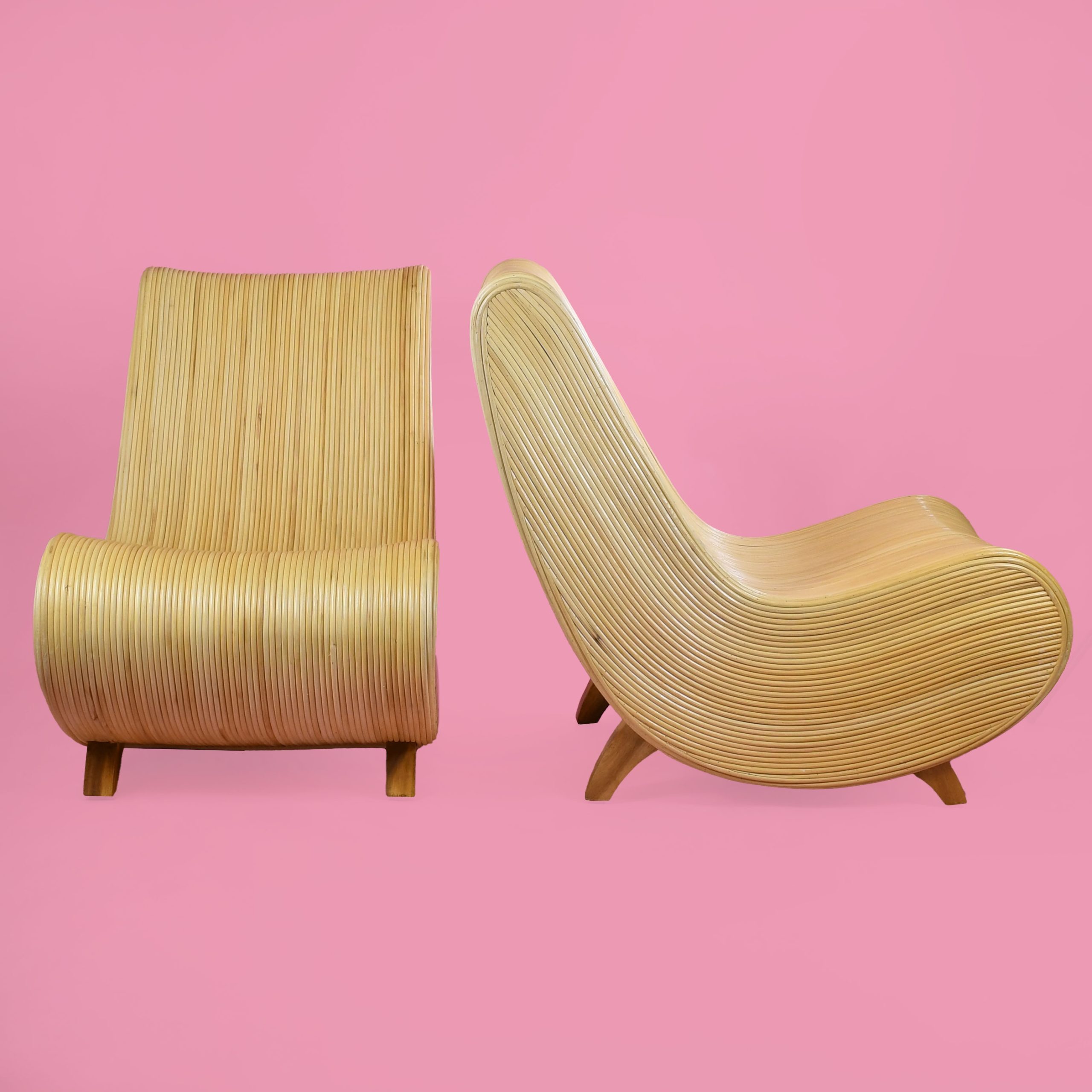 Pair of Pencil Reed Sculptural Slipper Chairs