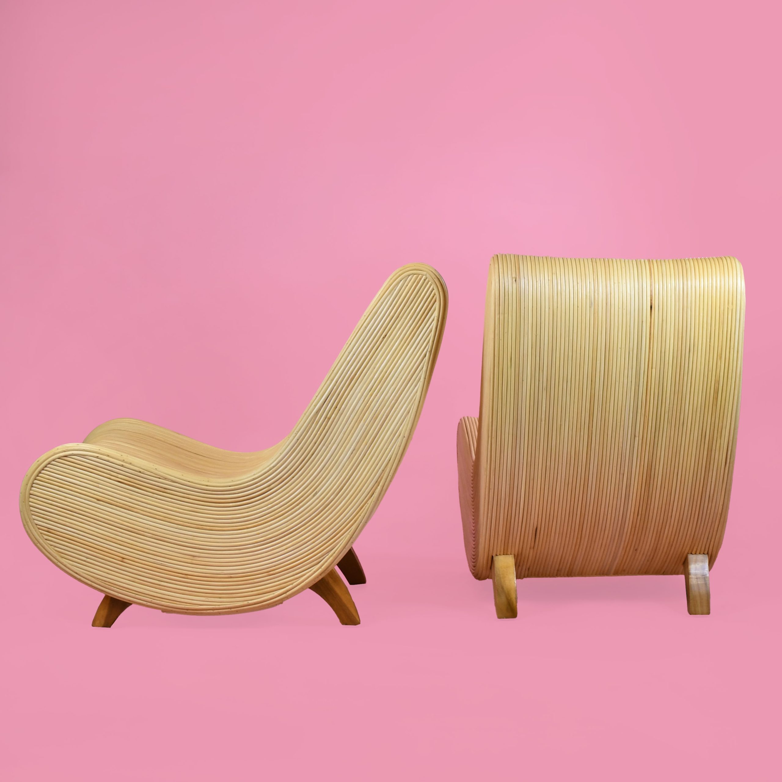 Pair of Pencil Reed Sculptural Slipper Chairs