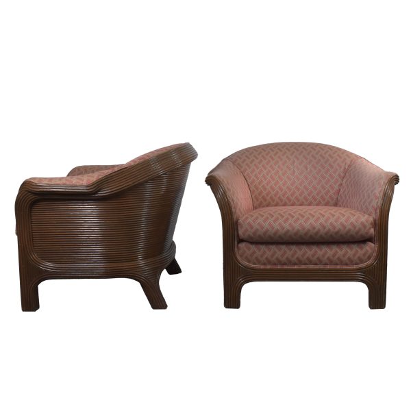 Pair of Pencil Reed Upholstered Lounge Chairs