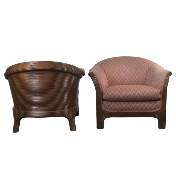 Pair of Pencil Reed Upholstered Lounge Chairs