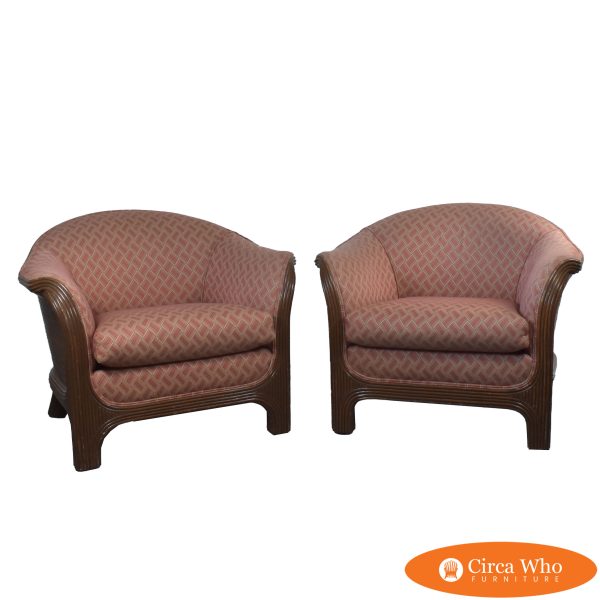 Pair of Pencil Reed Upholstered Lounge Chairs