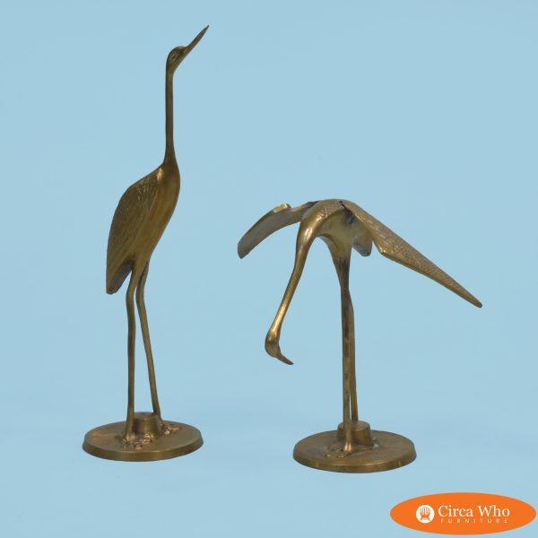 Pair of Petite Brass Crane Figures