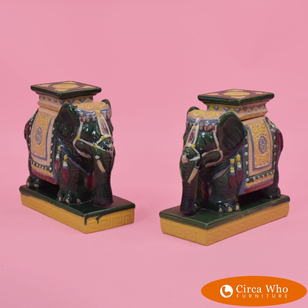 Pair of Petite Green Ceramic Elephants