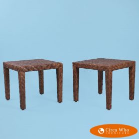 Pair of Petite Rattan Wrapped End Tables