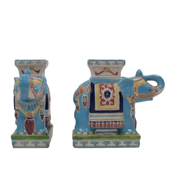 Pair of Petite Turquoise Ceramic Elephants