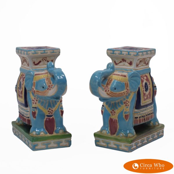 Pair of Petite Turquoise Ceramic Elephants