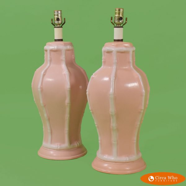 Pair of Pink Faux Bamboo Table Lamps
