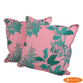 Pair of Pink Palmetto Aviary Pillows