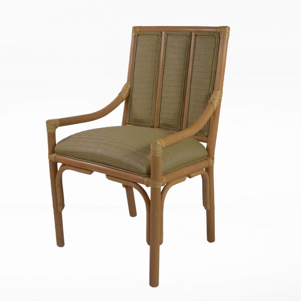 Pair of Rattan Arm Chairs Upholstered in Raffia