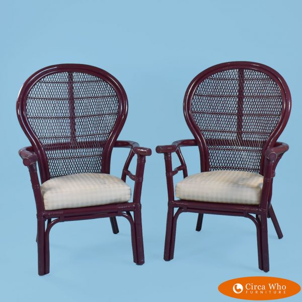 Pair of Rattan Balloon Back Arm Chairs
