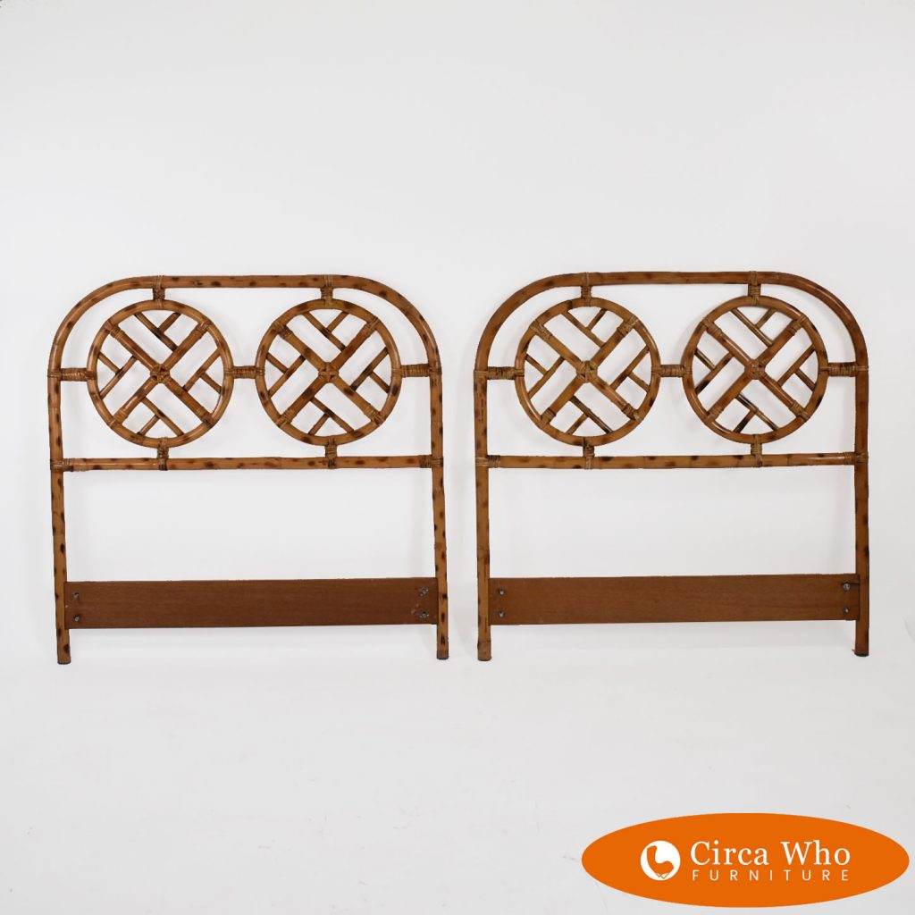 Pair of Rattan Bamboo Fretwork Twin Headboards Circa Who