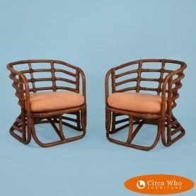 Pair of rattan barrel chairs