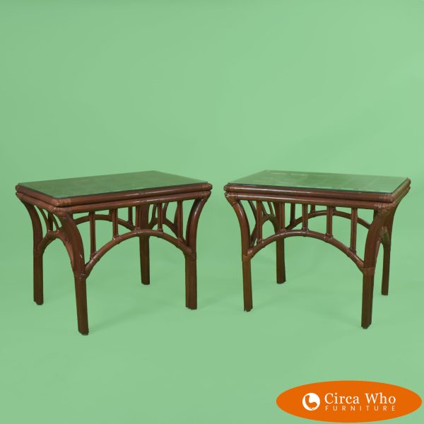 Pair of Rattan Chippendale Arched Side Tables