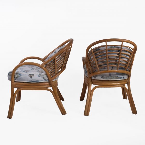 Pair of Rattan Chippendale Barrel Chairs