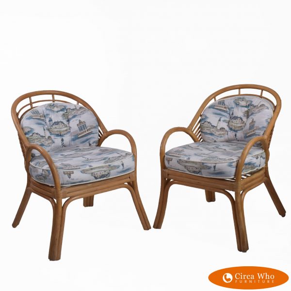 Pair of Rattan Chippendale Barrel Chairs