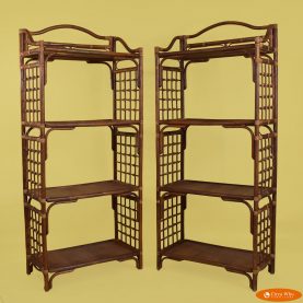 Pair of Rattan Chippendale Etageres