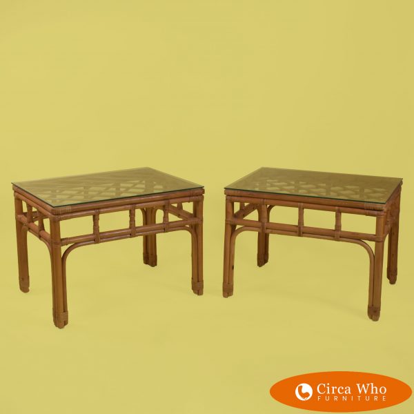 Pair of Rattan Chippendale Side Tables