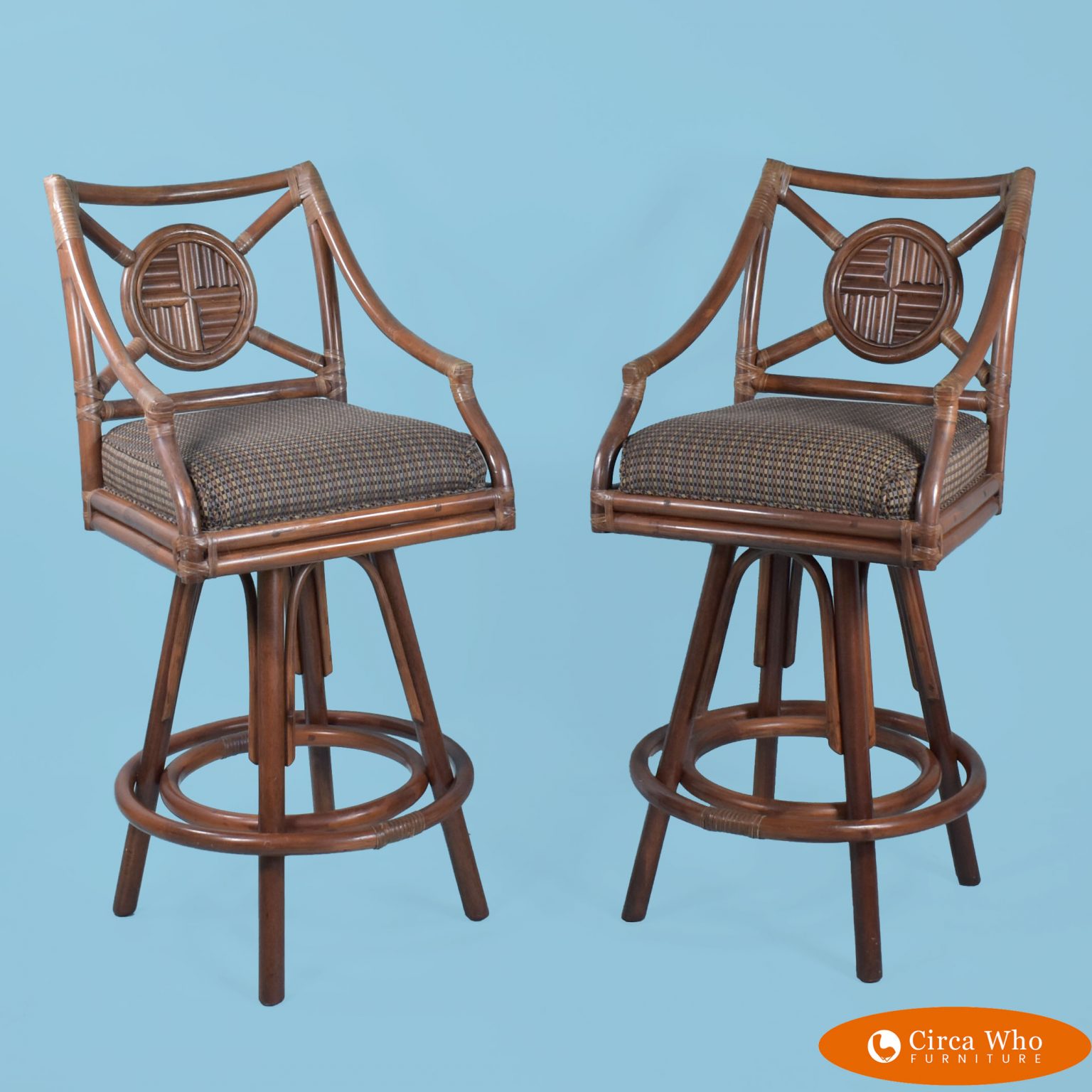 Pair of Rattan Counter Stools Circa Who