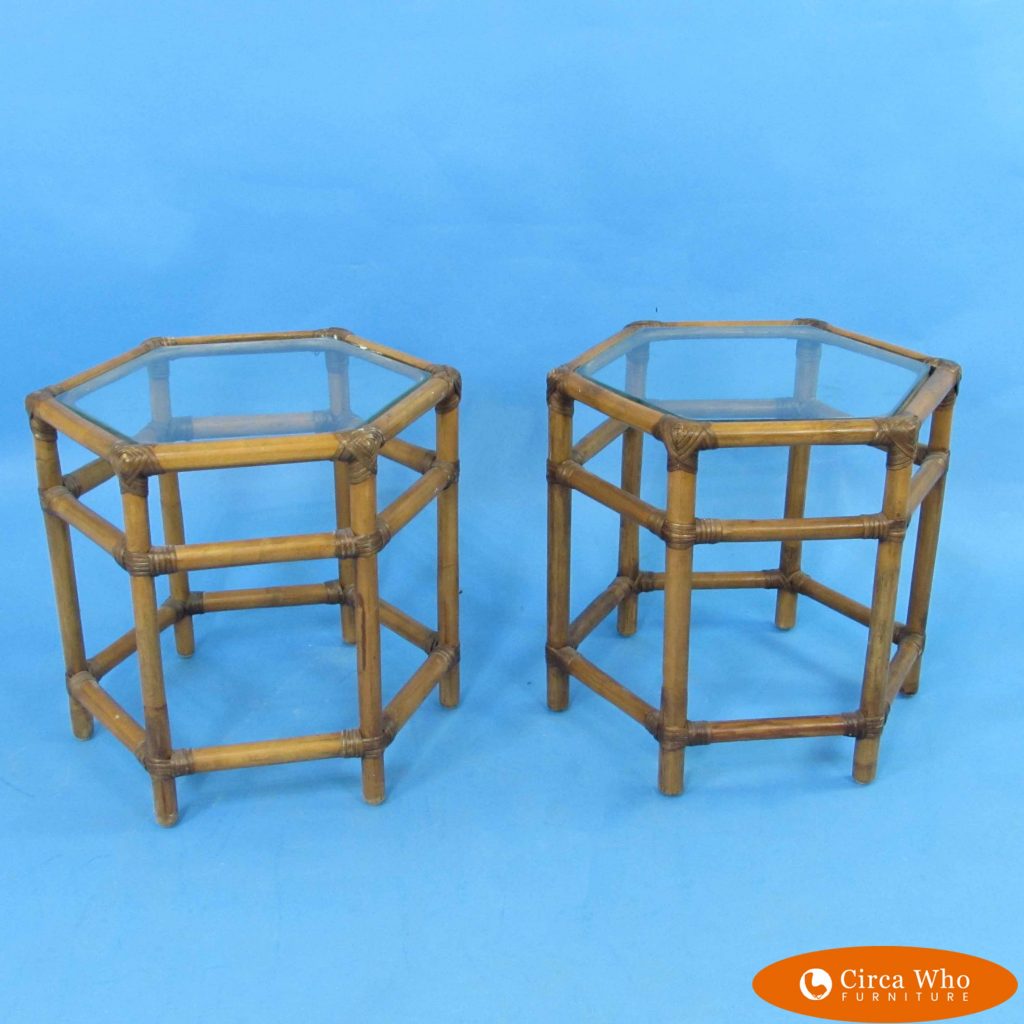 Pair of Rattan End Tables Circa Who