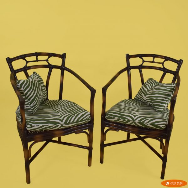 Pair of Rattan High Back Arm Chairs