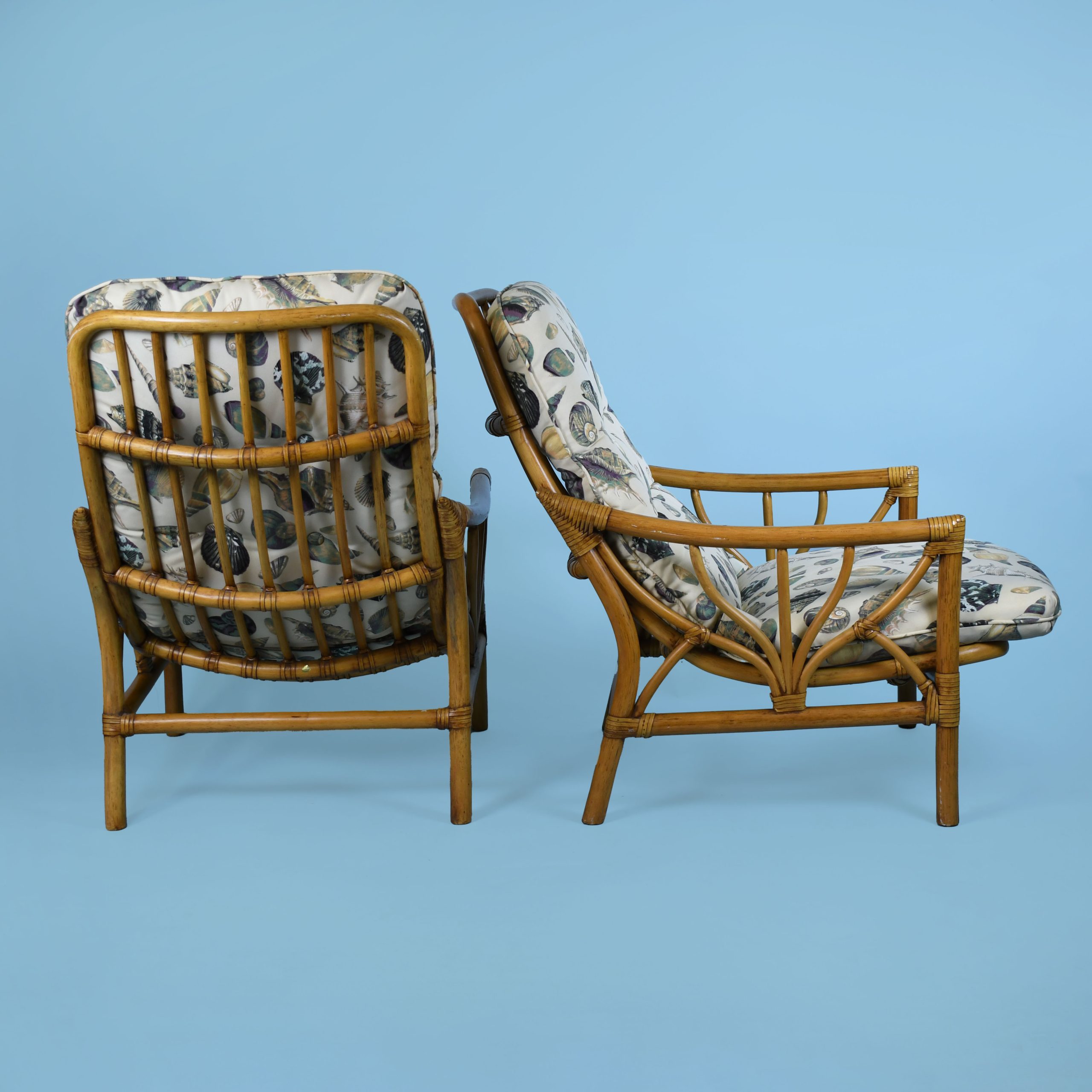 Pair of Rattan Lounge Chairs and Ottoman By McGuire