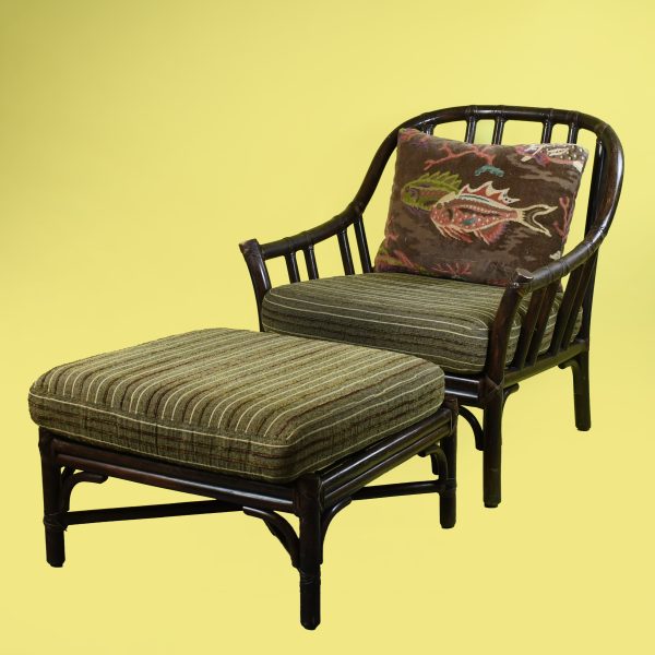 Pair of Rattan Lounge Chairs and Ottomans by McGuire