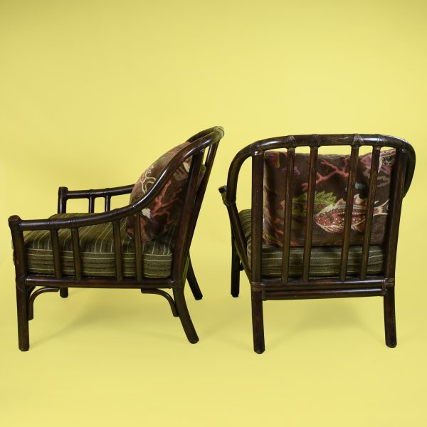 Pair of Rattan Lounge Chairs and Ottomans by McGuire