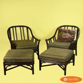 Pair of Rattan Lounge Chairs and Ottomans by McGuire
