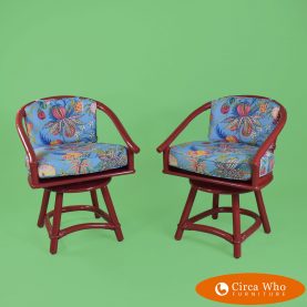 Pair of Rattan Lowback Swivel Chairs
