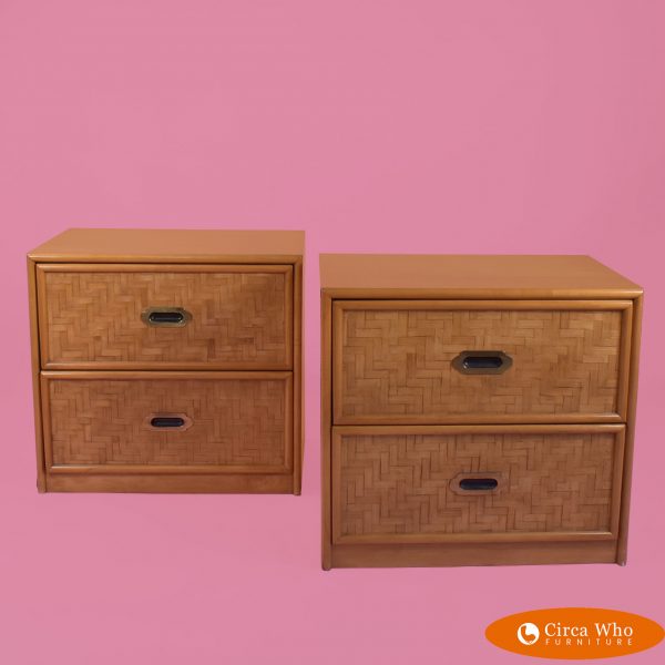 Pair of Rattan Nightstands by Dixie