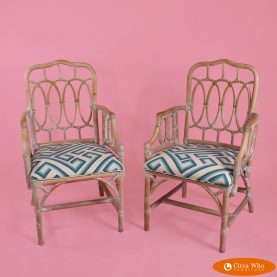 Pair of Rattan Open Back Arm Chairs