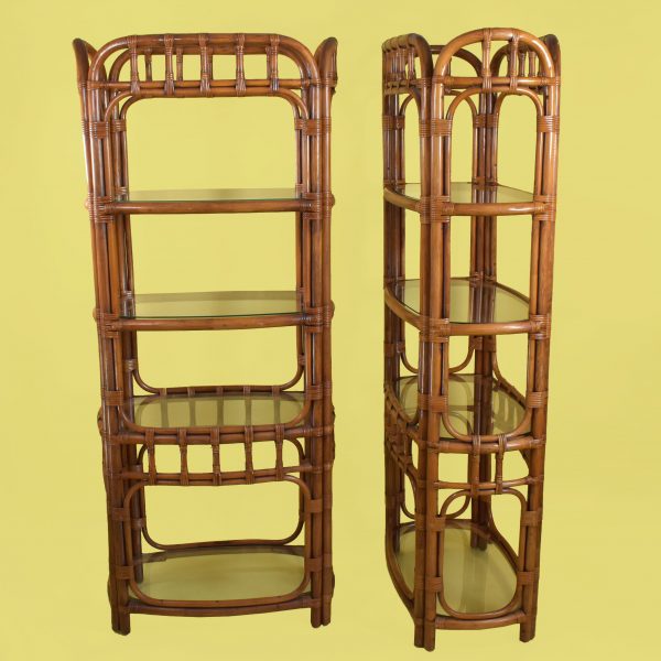 Pair of Rattan Oval Etageres