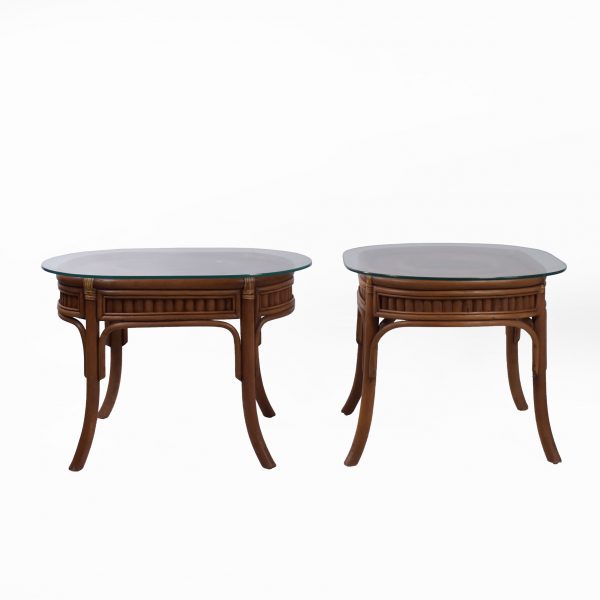 Pair of Rattan Oval Side Tables