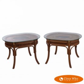Pair of Rattan Oval Side Tables