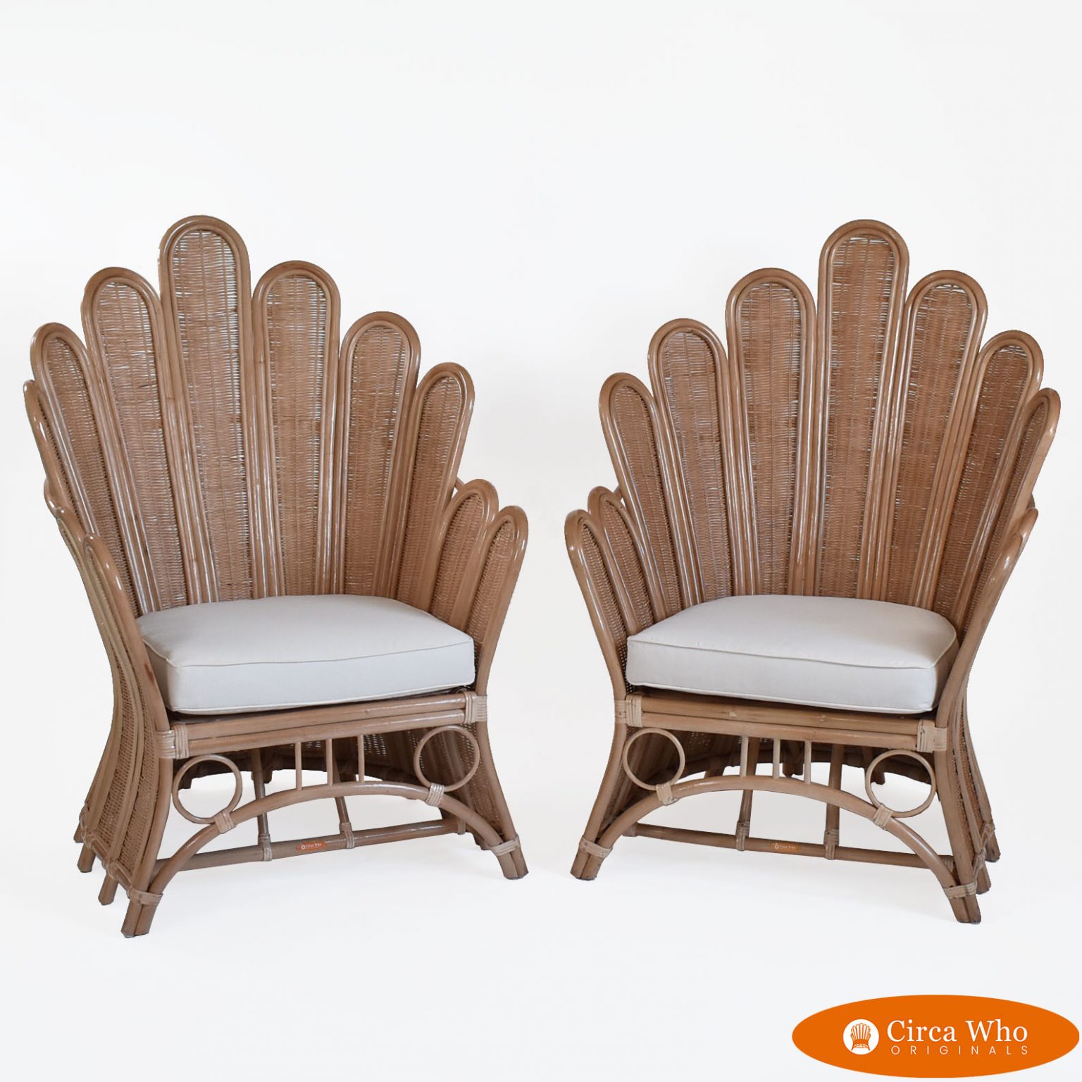 Pair of Rattan Palm Frond Chairs Circa Who