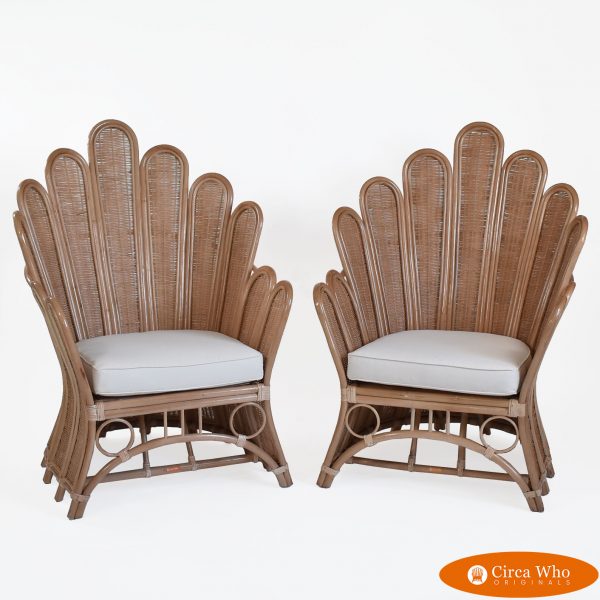 Pair of Rattan Palm Frond Chairs by Circa Who Originals