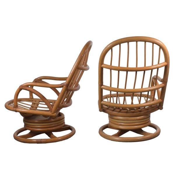 Pair of Rattan Papasan Chairs With Ottoman