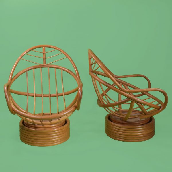 Pair of Rattan Papasan Leaf Chairs