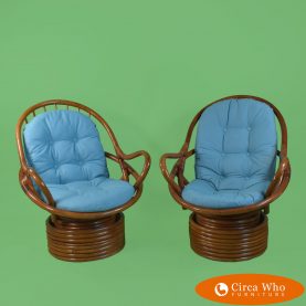 Pair of Rattan Swivel Chairs Papasan Style