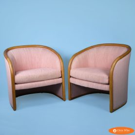 Pair of Rattan Upholstered Barrel Chairs By Bernhardt