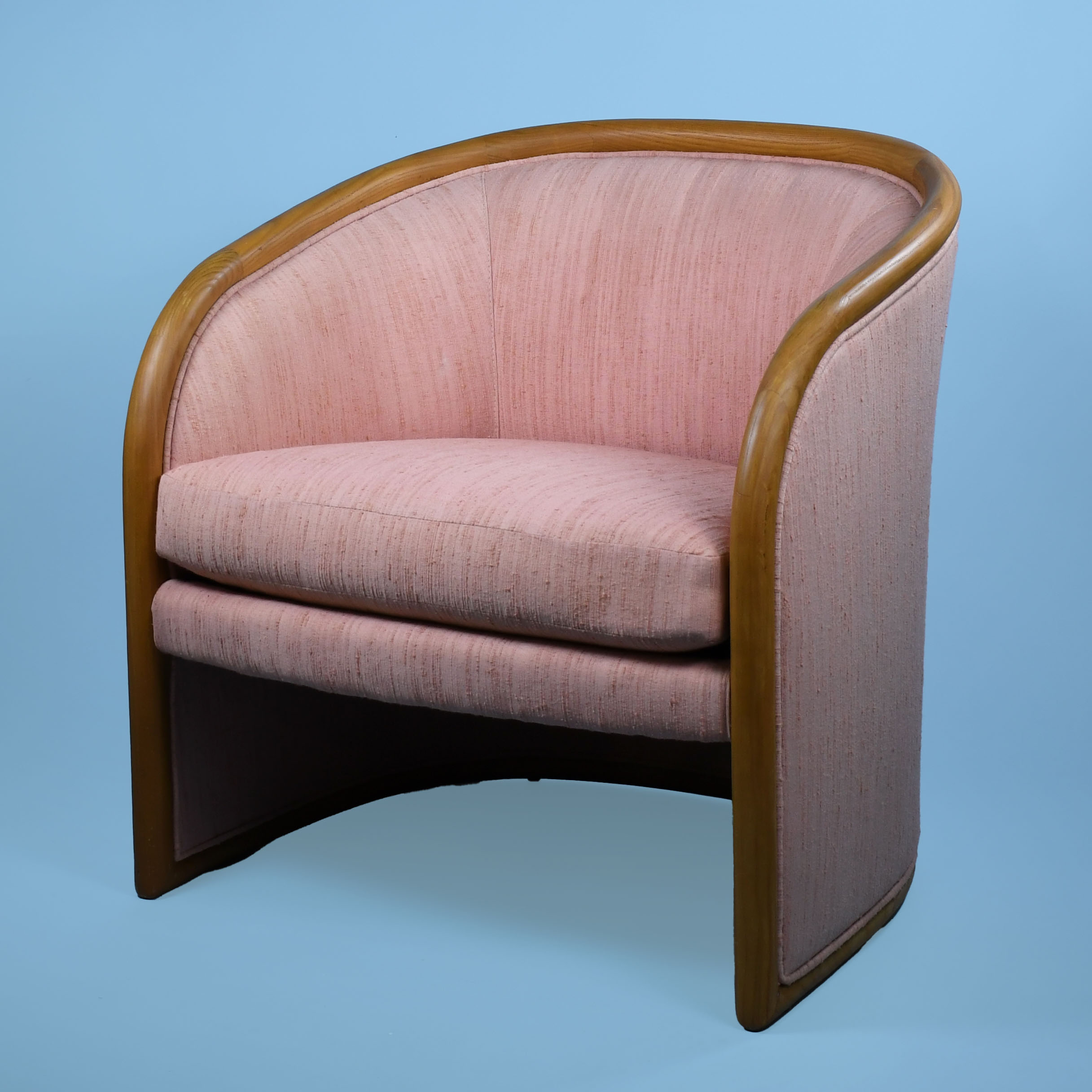 Pair of Rattan Upholstered Barrel Chairs By Bernhardt