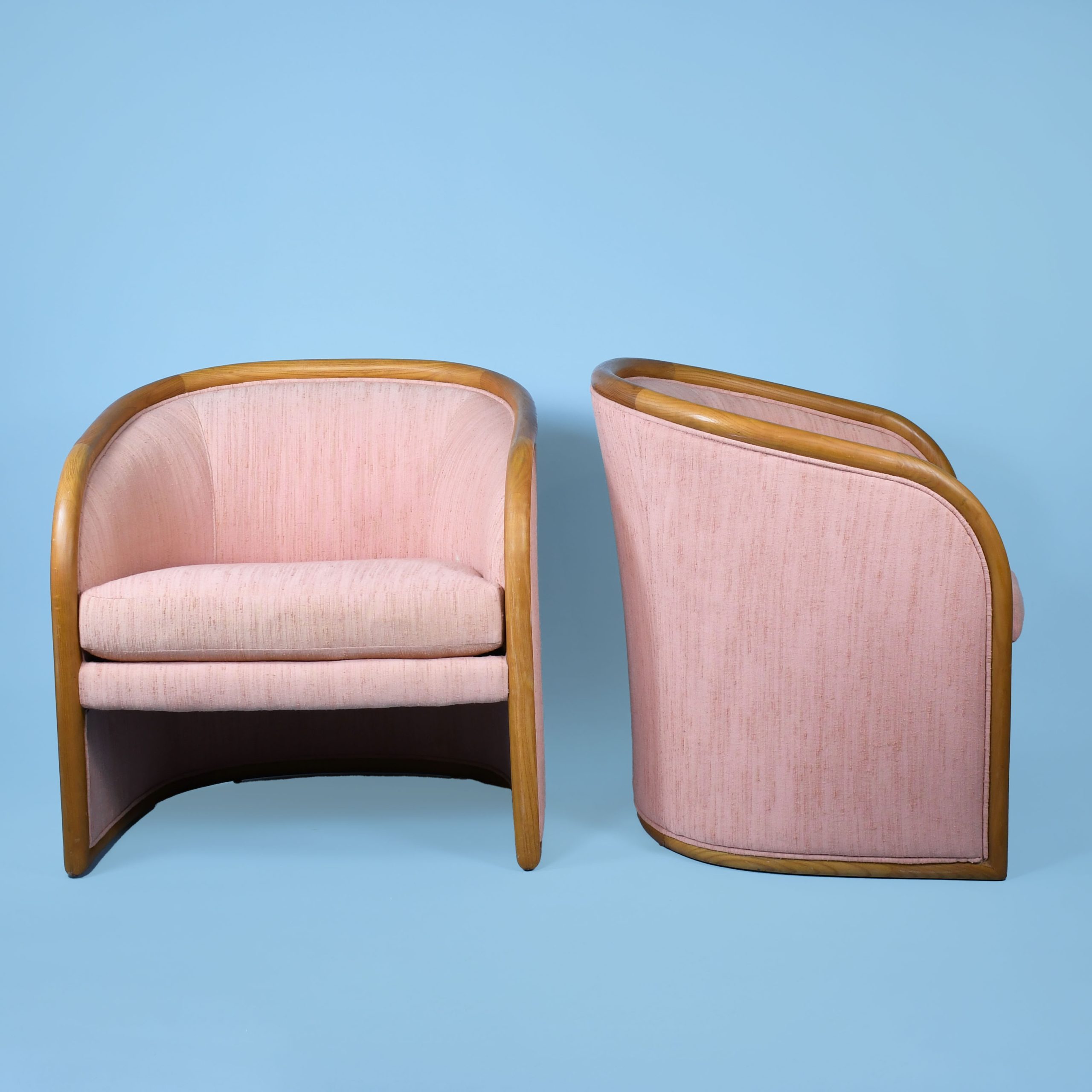 Pair of Rattan Upholstered Barrel Chairs By Bernhardt