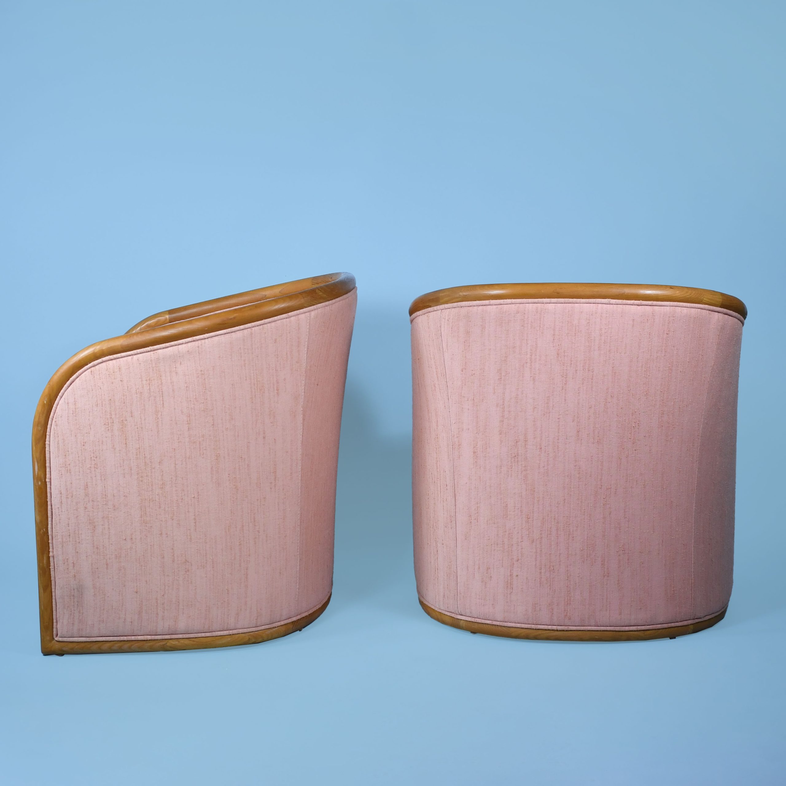 Pair of Rattan Upholstered Barrel Chairs By Bernhardt