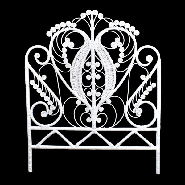 Pair of Rattan White Fiddlehead Twin Headboards