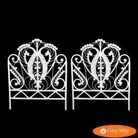 Pair of Rattan White Fiddlehead Twin Headboards