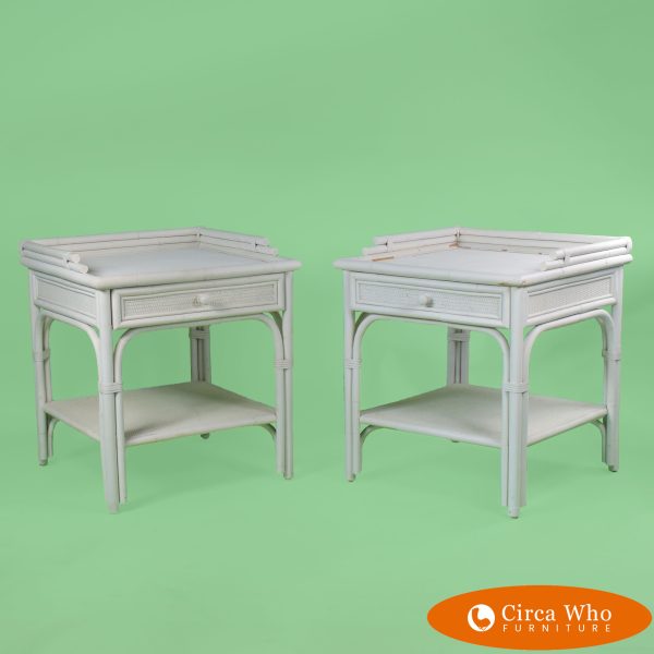 Pair of Rattan White Side Tables