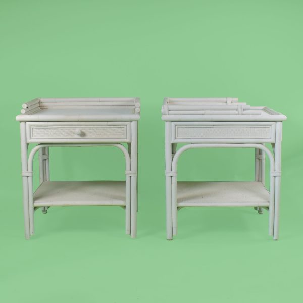 Pair of Rattan White Side Tables