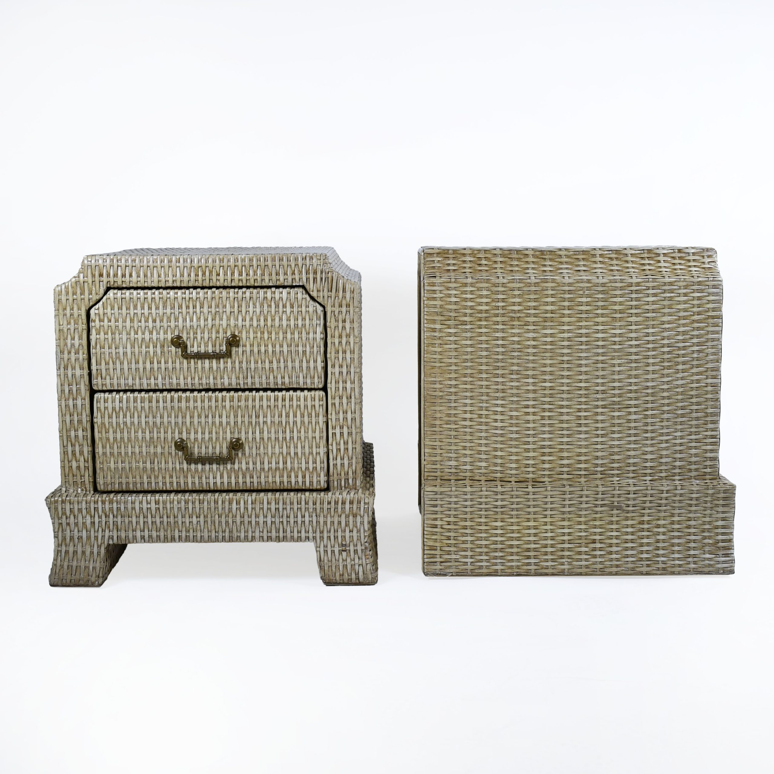 Pair of Rattan Wrapped Pagoda Nightstands